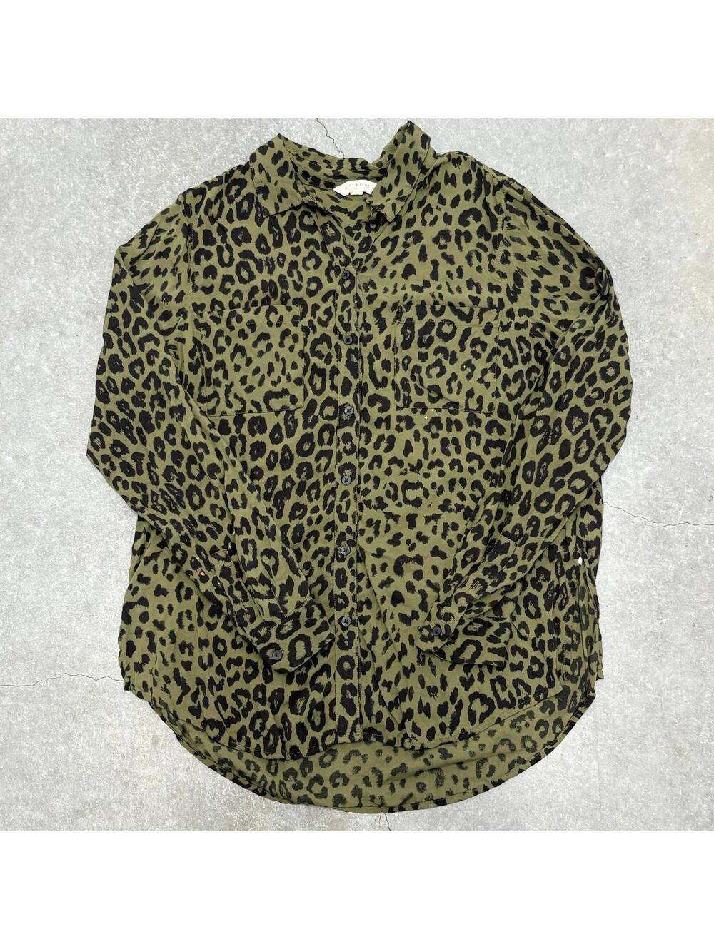 Lucky Brand Green Leopard Print Long Sleeve Shirt